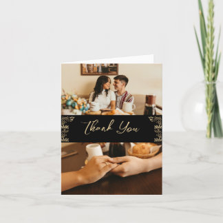 Elegant Gold Art Deco over zwarte foto's, 2 foto's Bedankkaart