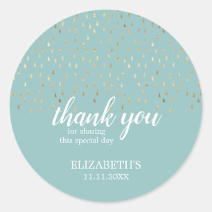 Elegant Gold & Baby Blue Raindrops Baby shower Ronde Sticker