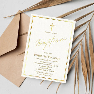 Elégant Gold Baby Boy Baptism Invitation