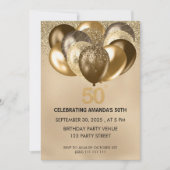 Elegant Gold Balloons 50th Birthday Invitation (Devant)