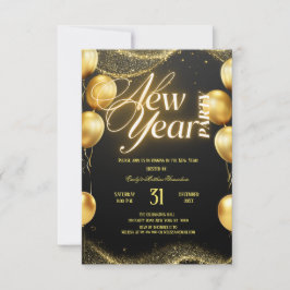 Elegant Gold Balloons New Year Party Kaart