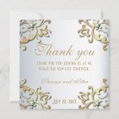 Elegant Gold Baroque Border on Silver Wedding (Achterkant)