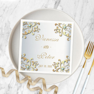 Elegant Gold Baroque Border on Silver Wedding Servet
