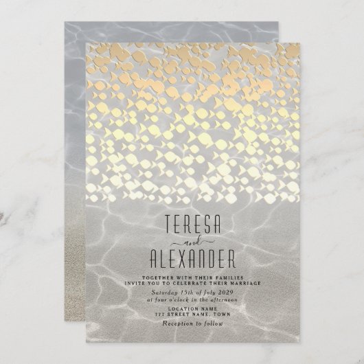 Elegant Gold Beach Wedding Invitation Kaart (Voorkant / Achterkant)