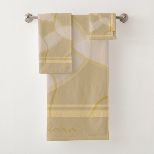 Elegant Gold Beige Abstract Floral Pattern Bad Handdoek (Insitu)