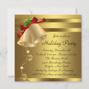 Elégant Gold Bells Gold Christmas Party Invitation