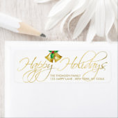 Elégant Gold Bells Joyeux Étiquette de adresse de  (En situation)