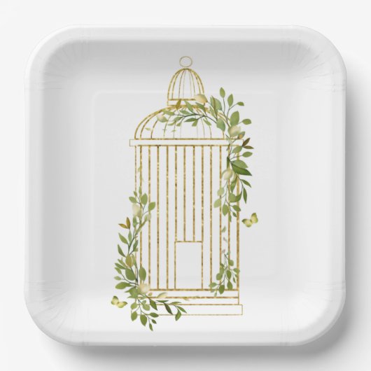 Elegant Gold Bird Cage met Bord van bladpapier (Voorkant)