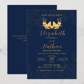 Elegant Gold Birds Floral Navy Blue Wedding Kaart (Voorkant / Achterkant)