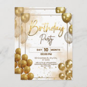 Elegant Gold Birthday Party Invitation Enclosure (Devant / Derrière)