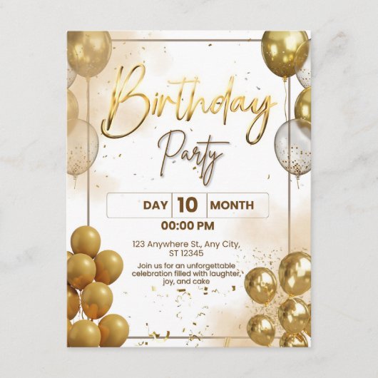 Elegant Gold Birthday Party Invitation Enclosure (Devant)