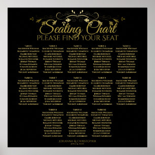 Élégant Gold Black 13 Table Mariage Tableau de siè