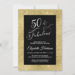 Elégant Gold Black 50th Birthday Party Invitation<br><div class="desc">Elégant et chic noir et brillant or cinquantième anniversaire invitation de fête avec "50 & Fabulous" dans un script élégant.</div>