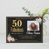 Elégant Gold Black 50th Birthday Party Invitation (Debout devant)