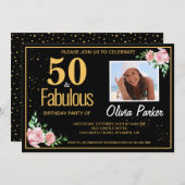 Elégant Gold Black 50th Birthday Party Invitation (Devant / Derrière)