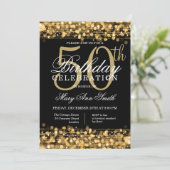 Elegant Gold & Black 50th Birthday Party Sparkles Kaart (Staand voorkant)