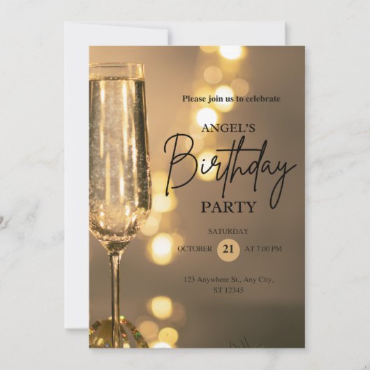 Elegant Gold Black Birthday Invitation (Devant)