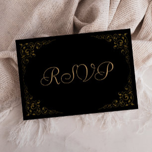 Elegant Gold Black Botanical Lijst Weddenschap RSV RSVP Kaartje