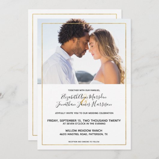 Elegant Gold Black Calligraphy Photo Wedding Kaart (Voorkant / Achterkant)