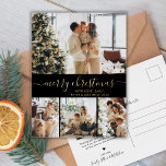 Elégant Gold Black Collage Carte Foil de Noël<br><div class="desc">Élégante calligraphie Minimaliste Gold Foil Script Gold Black 4 Photo Collage Joyeux Noël Carte de vacances. Ce modèle festif, mimimaliste, fantasque de quatre (4) cartes de vacances photo présente un joli collage photo et dit "Joyeux Noël"! Le texte de salutation "Joyeux Noël" est écrit dans une belle main lettré tourbillonnant...</div>