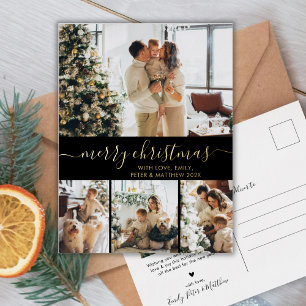 Elegant Gold Black Collage kerstkaart Folie Feestdagen Briefkaart