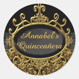 Elegant Gold & Black Damask Quinceanera Sticker