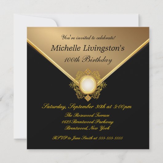 Elegant Gold Black Dames Party - Uitnodigingen (Voorkant)