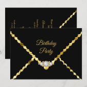 Elegant Gold Black Diamond gem Birthday Party Kaart (Voorkant / Achterkant)