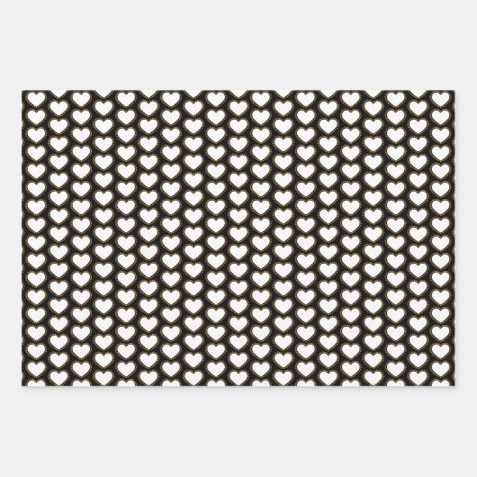 Elegant Gold, Black en White Hearts Pattern Inpakpapier Vel (Voorkant 2)