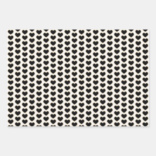 Elegant Gold, Black en White Hearts Pattern Inpakpapier Vel (Voorkant)