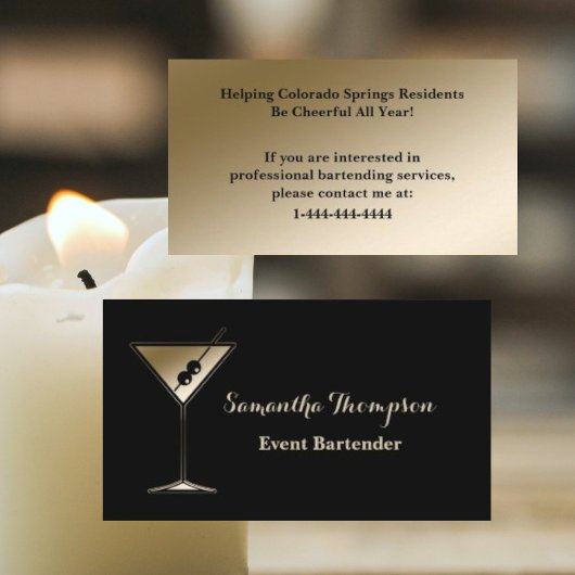 Elegant Gold Black Event Bartender Carte de visite