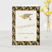 Elegant Gold Black Floral Glam Afstuderen Kaart (Gele Bloem)