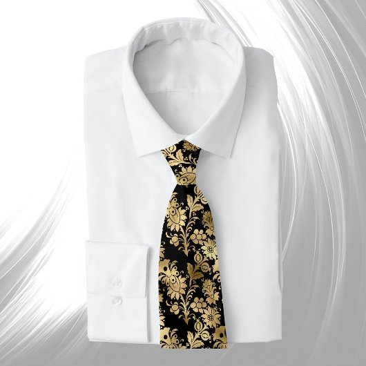 Elegant Gold Black Floral Glam Stropdas