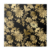 Elegant Gold Black Floral Glam Tegeltje (Voorkant)