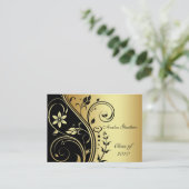 Elegant Gold & Black Flower Scroll Afstuderen Card Contactkaartje (Staand voorkant)