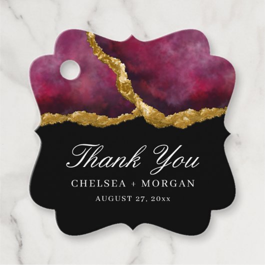 Elegant Gold Black Gemstone Agate Wedding Bedankjes Labels (Voorkant)