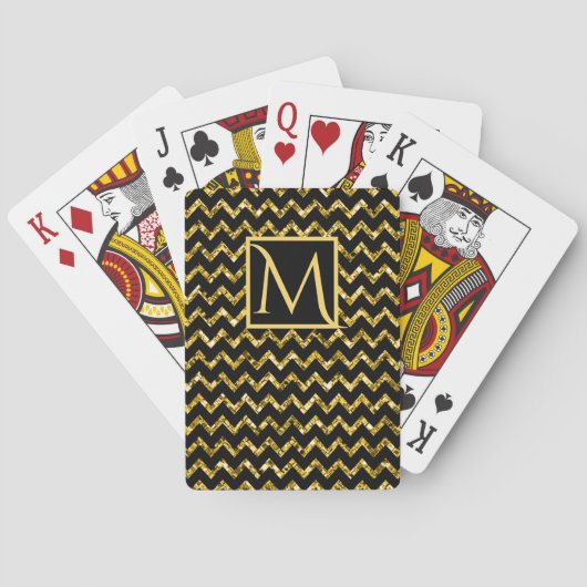 Elegant Gold Black Glitter Chevron Pattern Initiaa Pokerkaarten (Achterkant)