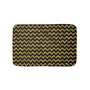 Elegant Gold Black Glitter Chevron Stripes Chic Badmat