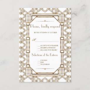 Elegant Gold Black Great Gatsby 1920s Wedding RSVP Kaartje