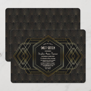 Elegant Gold Black Great Gatsby Sweet Sixteen Kaart