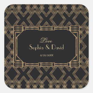 Elegant Gold Black Great Gatsby Wedding 1920 Vierkante Sticker