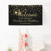 Elegant Gold Black Heart Welkom Weddenschap Spandoek (Insitu)