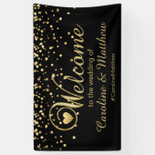 Elegant Gold Black Heart Welkom Weddenschap Spandoek (Verticaal)
