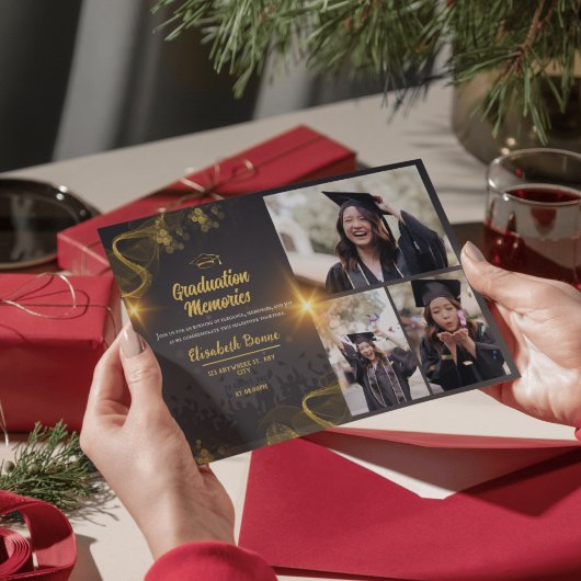 Élégant Gold & Black Invitations de graduation per