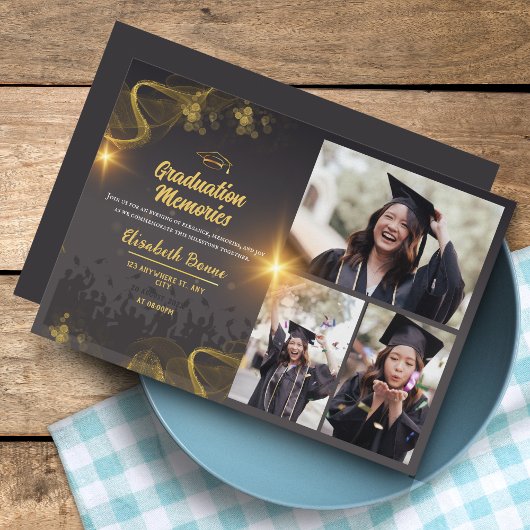 Élégant Gold & Black Invitations de graduation per