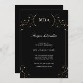 Elégant Gold Black MBA Graduation Party Invitation (Devant / Derrière)