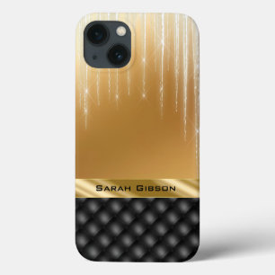 Elegant Gold Black met aangepaste naam iPhone 13 Hoesje