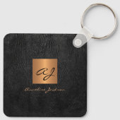 Elegant gold black monogram and name personalized sleutelhanger (Achterkant)