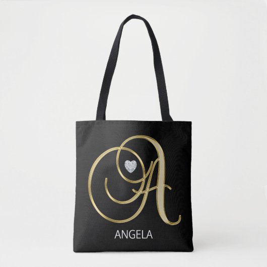 Elegant Gold Black Monogramed Letter Initialen A Draagtas (Voorkant)