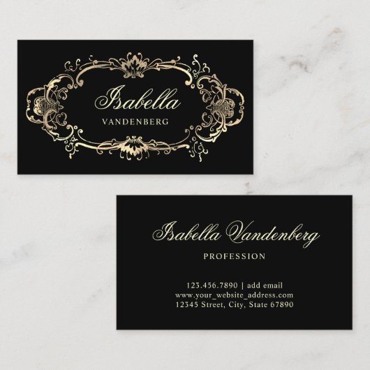 Elegant Gold Black ornamental Baroque Visitekaartje (Voorkant / Achterkant)